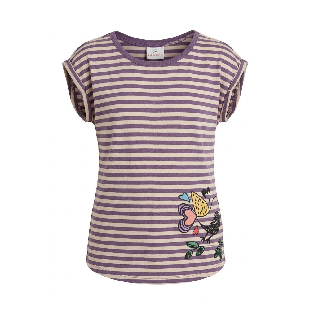 Hanna Andersson Girls Purple Striped Bird Graphic T-Shirt Cotton Size 150 10-12Y